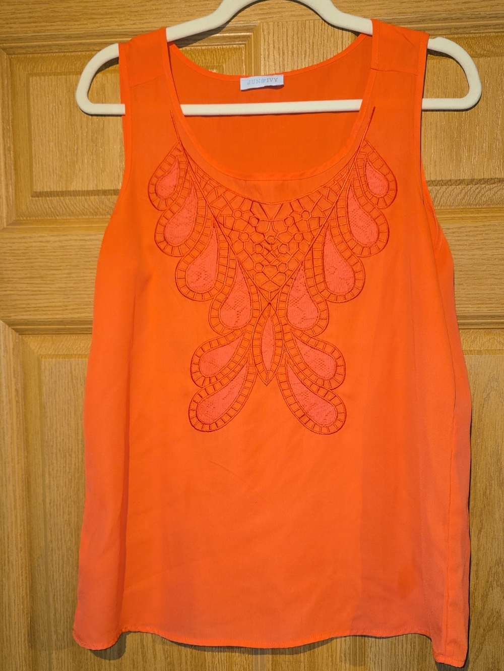 Bright Orange Embroidered Scoop Neck Camisole